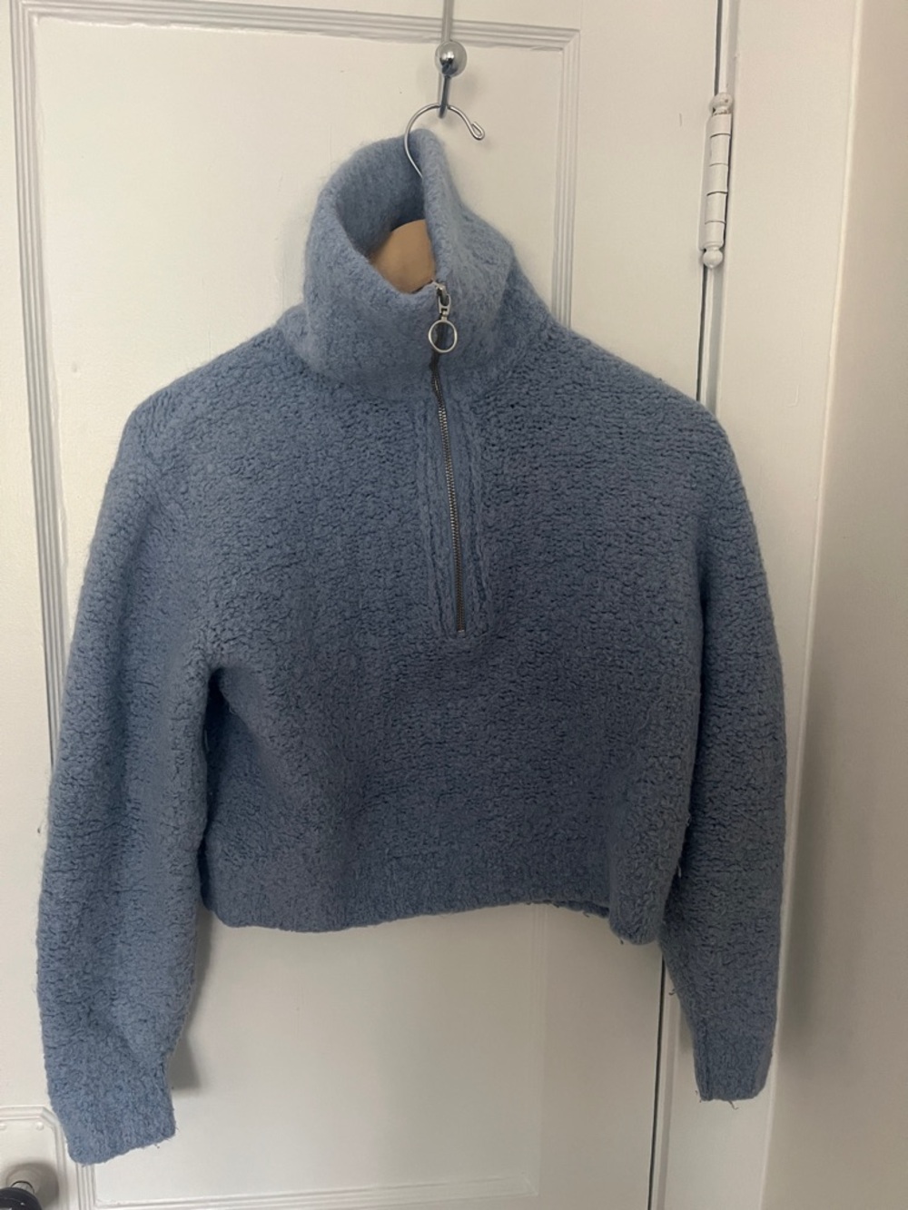 Aritzia Wilfred Cozy Half-Zip Sherpa Pullover in Dusty Blue